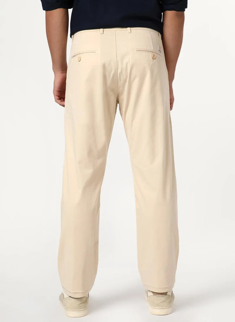 Urbano Fashion  Urbano Fashion Men's Cream Straight Fit Mid Rise Cotton Casual Chinos Trousers Stretch for Men | Best Price UAE